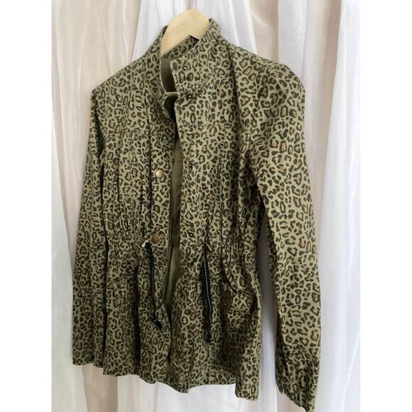 XS Maurices  cheetah light coat drawstring waist canvas military style - Picture 2 of 5